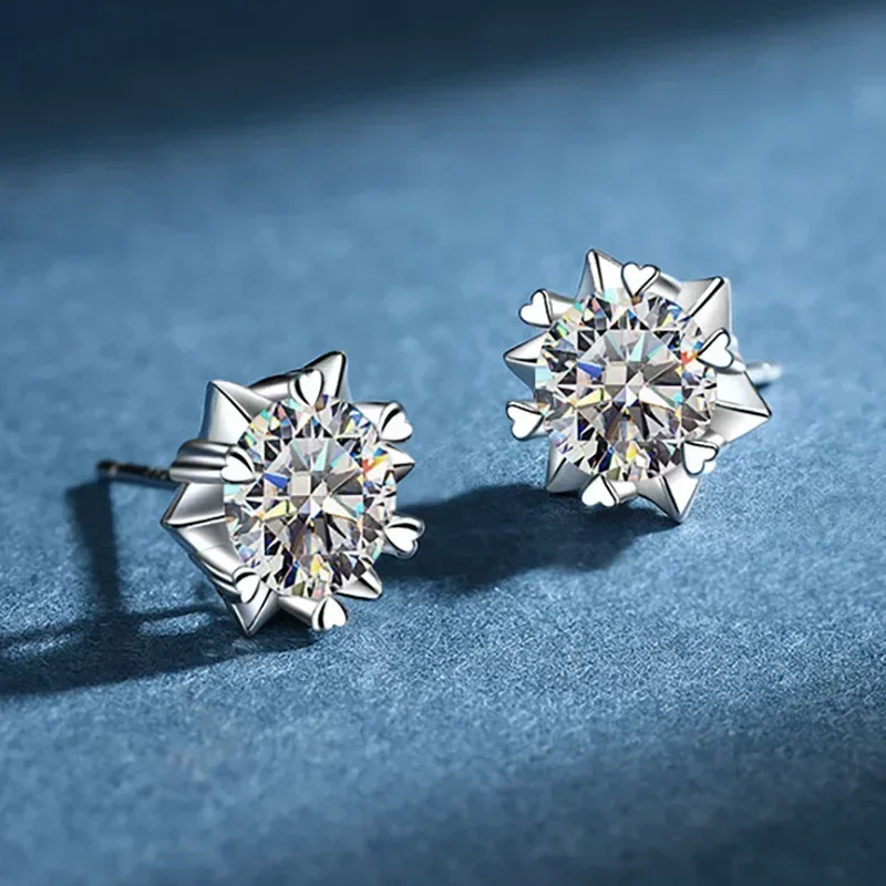 

Unusual Halo Sun Flower Moissanite Stud Earring for Lady, Solid Platinum PT950 Diamond Earring Wedding Party Girlfriend Gift