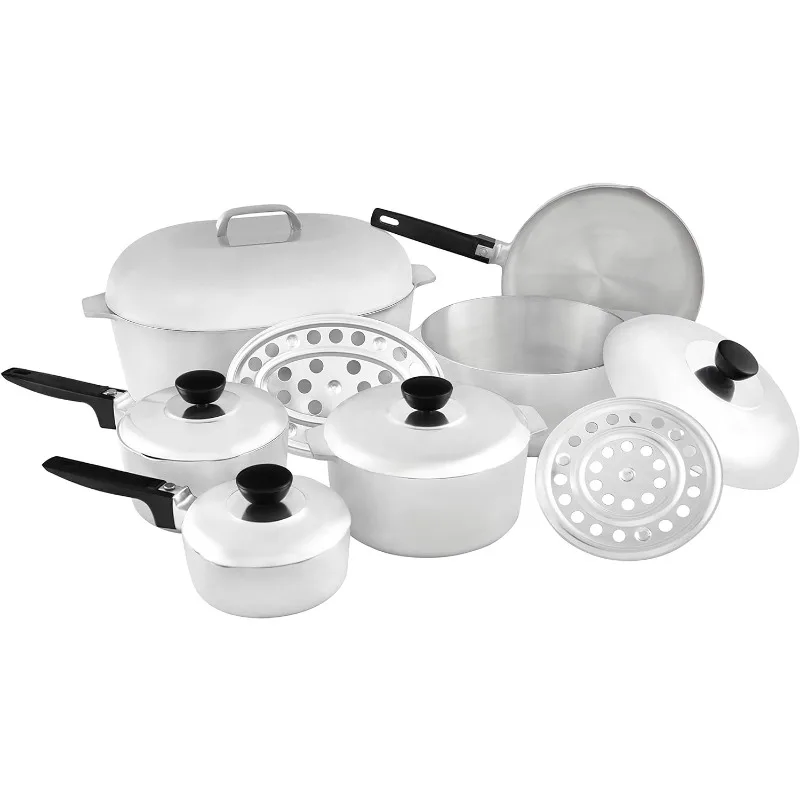 USA Heavy Duty 13-Piece Cast Aluminum Cajun Cookware Set, Silver