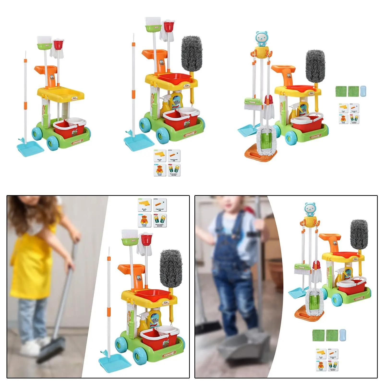 Kids Cleaning Playset Pretend Play Housekeeping Cleaning Role Play for Birthday Gift Party Toy Boys Girls Kids Ages 3+ Years Old