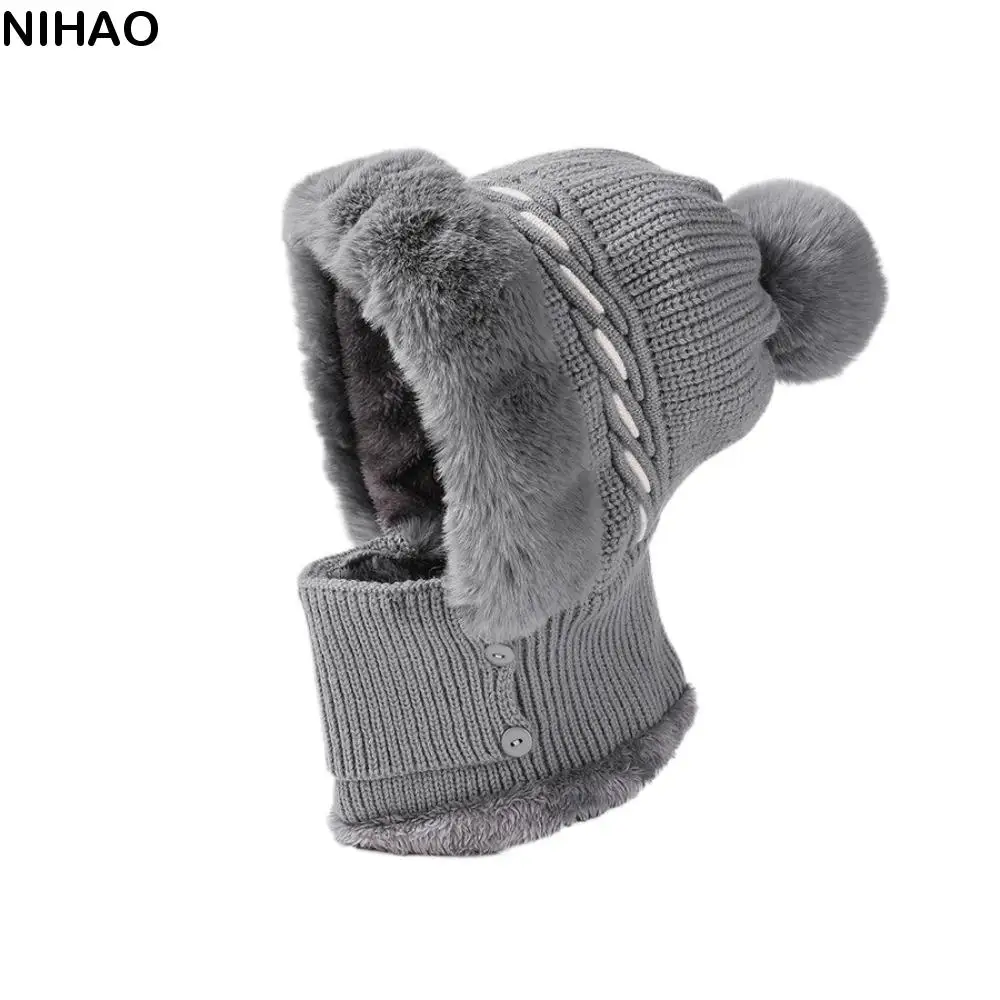 

Casual Plush Winter Cap Mask Set Windproof Ear Protection 2in1 Scarf Hat Neck Protector Thicken Warm Balaclavas Hat Ski