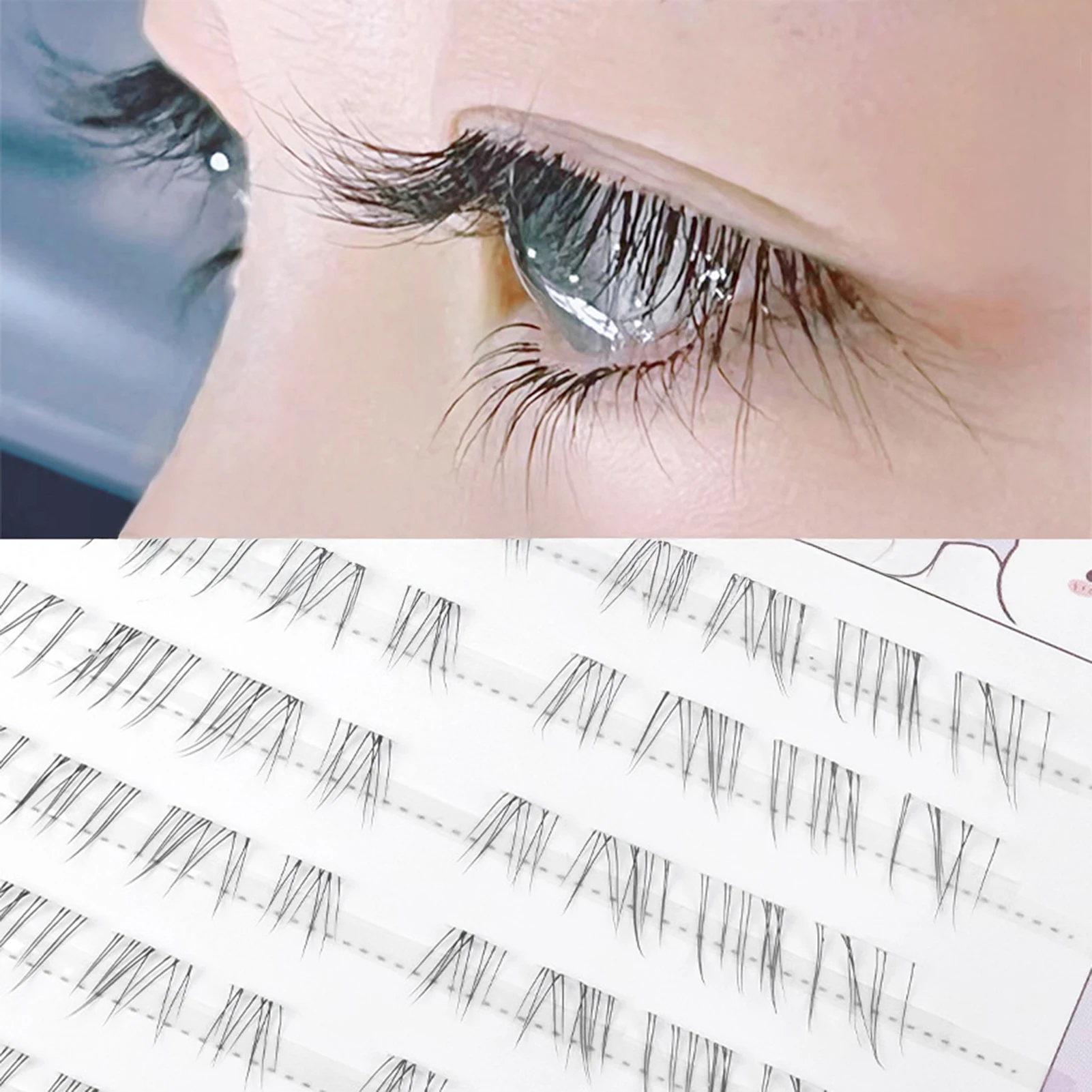 10 rzędów naturalnych, długich, dolnych sztucznych rzęs, mix 5-7mm, urocze kępki rzęs, delikatne, puszyste przedłużanie rzęs na imprezy i do makijażu.