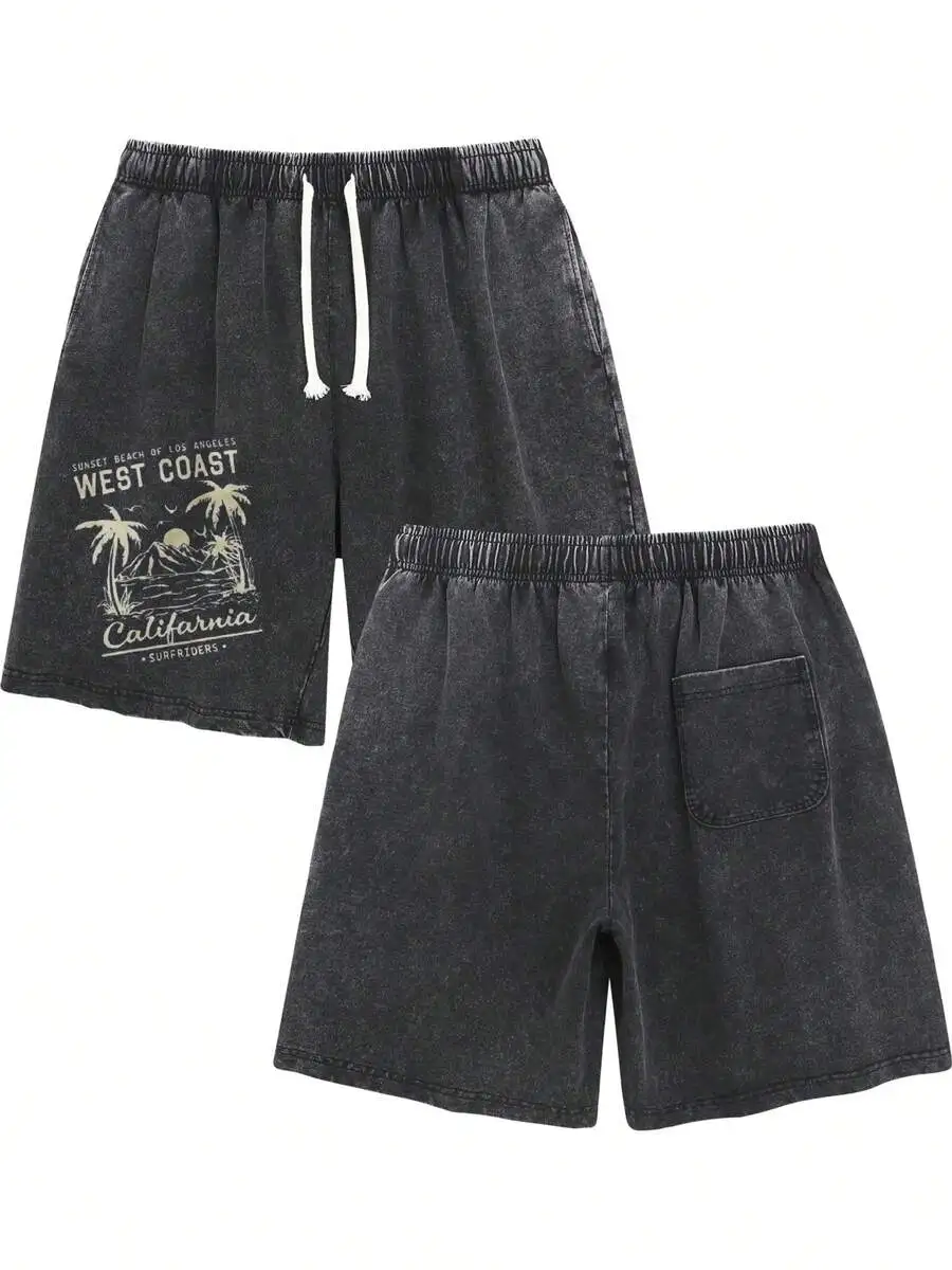 

Mens Washed Cotton Printed Shorts Casual Loose Fit Drawstring Waist For Summer Spring Outdoor Beach