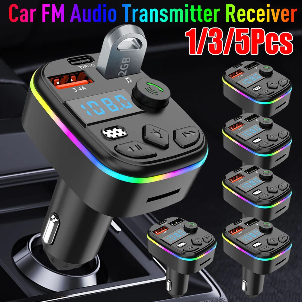 1/3/5PCS Car FM Audio Transmitter Receiver Bluetooth 5.3 MP3 Player Adapter Support TF Card U Disk Car Charger Car Electronics