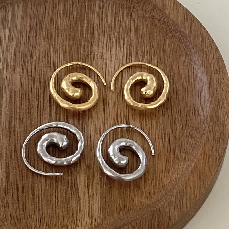 Niche Design High-End Women's Earrings - Light Luxury Vintage Spiral Vortex Copper Plated Real Gold Earrings M821