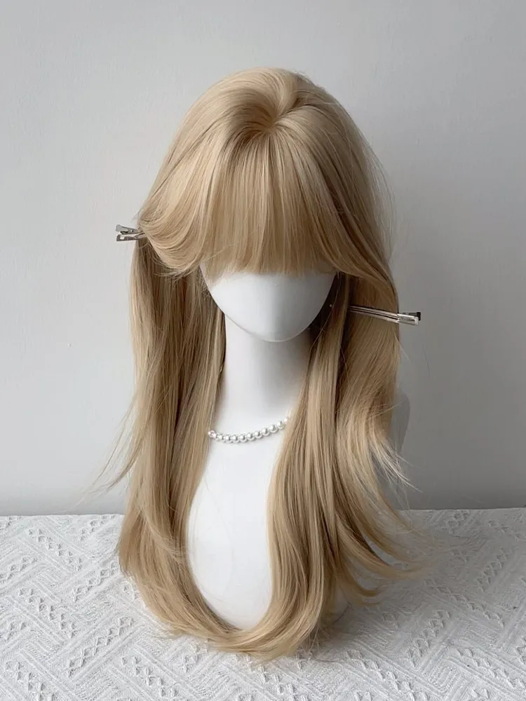 OLACARE Synthetic Straight Blonde Bangs Wig Layered Fiber Heat-Resistant Party Selfie LM Wig For Women Daily Use