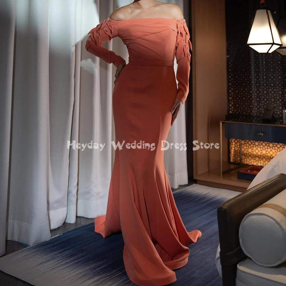 

Heyday Crepe Off-the-shoulder Beaded Mermaid Floor Length Saudi Evening Dresses With Long Sleeves Elegant Dresses for Women 2025