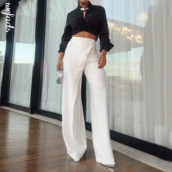 Wefads Two Piece Set Women's 2024 New Summer Casual Solid Lapel Long Sleeve Pocket Top Irregular Button Straight Pants Sets