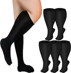 2XL-7XL Plus Size 20-30 mmHg Compression Socks for Women Men Wide Calf Extra Large Knee High Flight Sock for Circulation Support