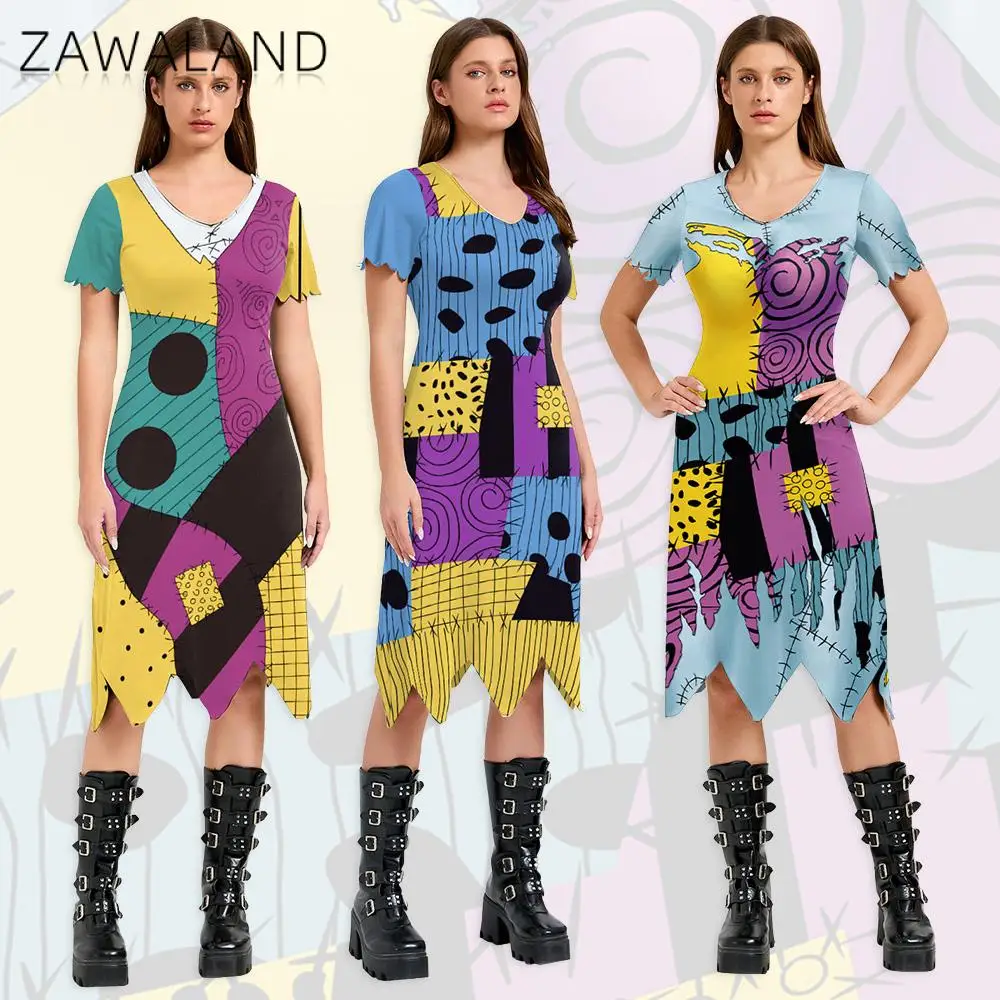 

Платье Салли для косплея для женщин, костюмы для косплея «Кошмар перед Рождеством», Хэллоуин, карнавал, нарядное праздничное платье Салли