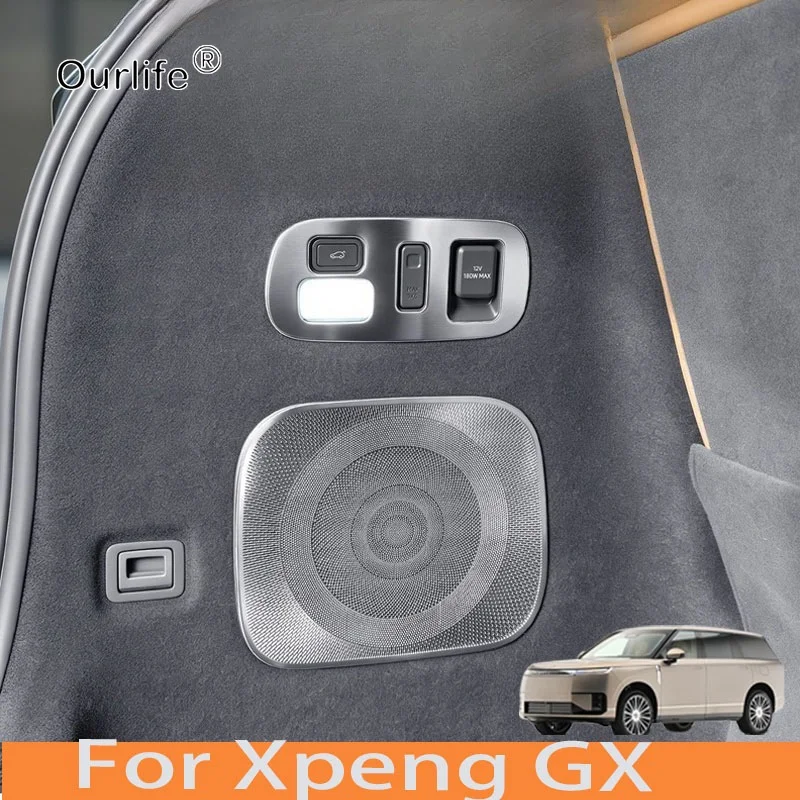For Xpeng GX 2026 2027 tainless Silver Rear Trunk Speaker Cover Audio Horn Trim Frame Sticker Car Accessories