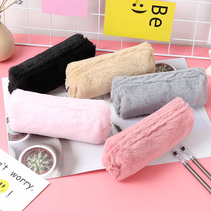 Pencil Case Black Cute Stationery Winter Pencilcase Trousse Scolaire Plush Pen Case Kalemlik School Supplies Pencil Pouch