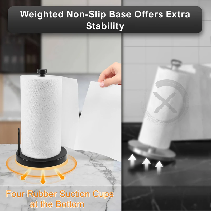 Top-Paper Towel Holder Countertop, Paper Towel Stand With Ratchet System For Kitchen Bathroom Black
