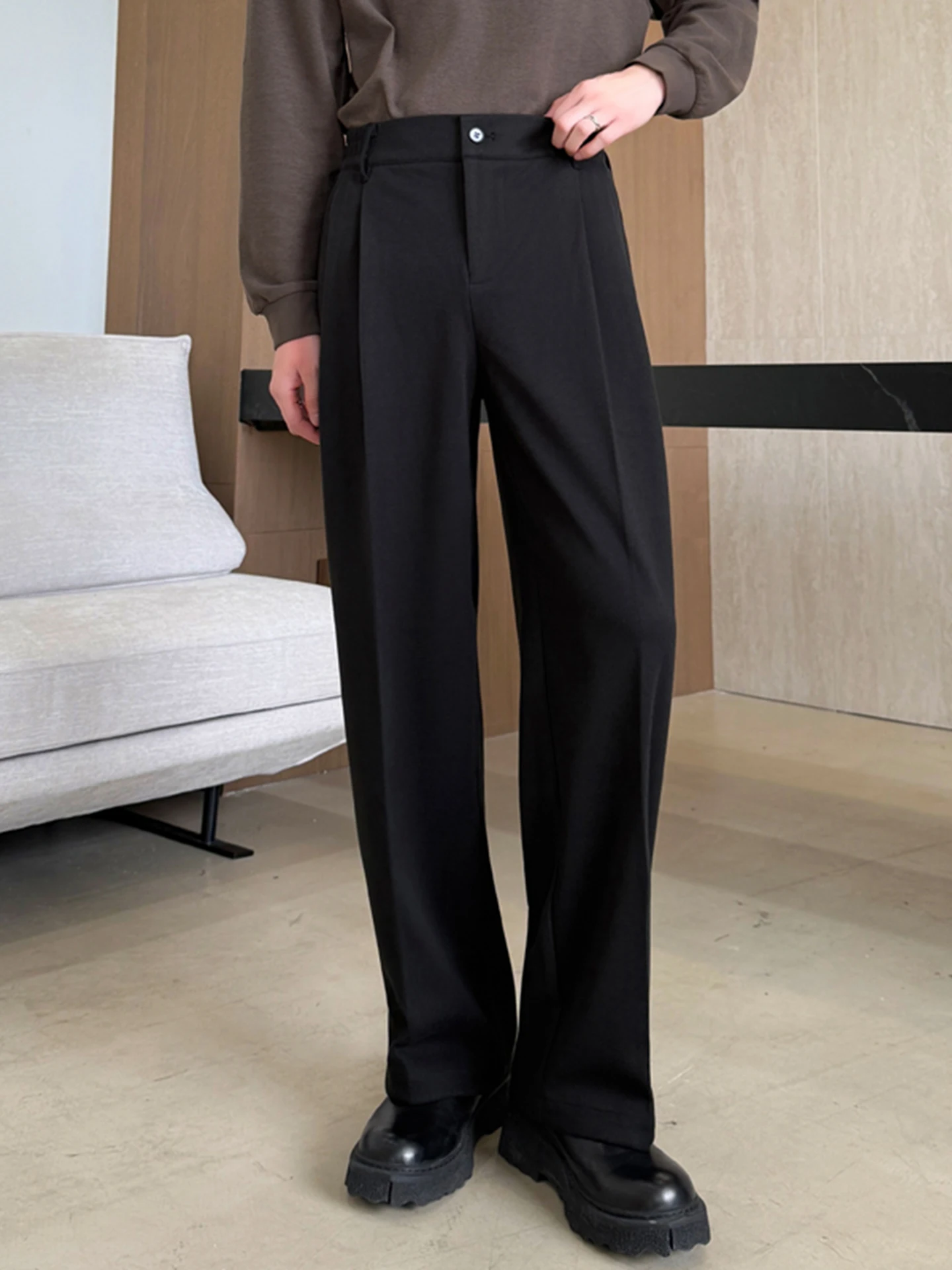 

Корейские мужские повседневные утепленные шерстяные брюки прямого кроя для зимы, теплые, модные, городские, классические, однотонные