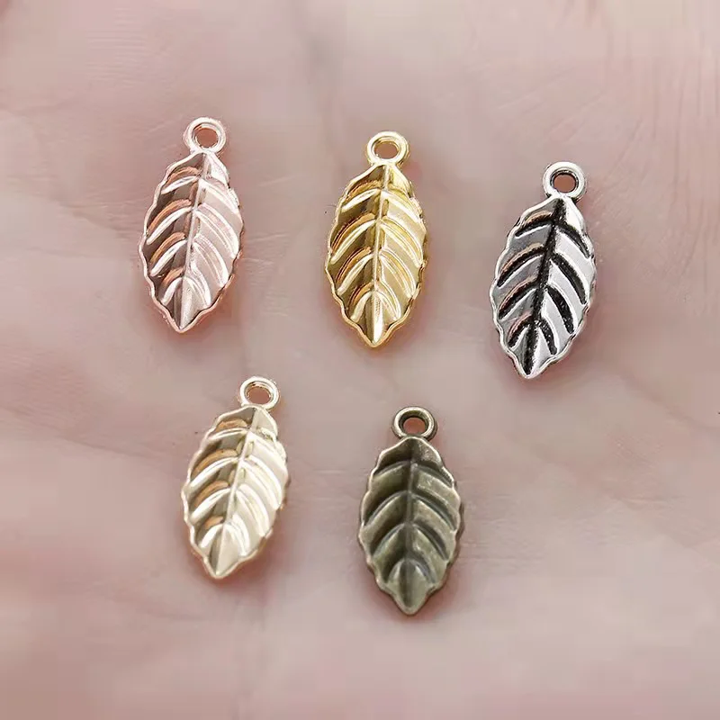 Newest 40 Pieces/Lot 15x7mm Antique Silver Plated Leaf Alloy Charm For Jewelry Making