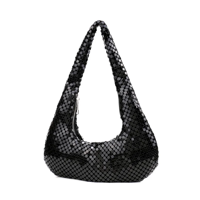 Soft Sequined Fashion Evening Bags Zipper Open Style Bucket Handbags Causal Party Clutch For Female Purse