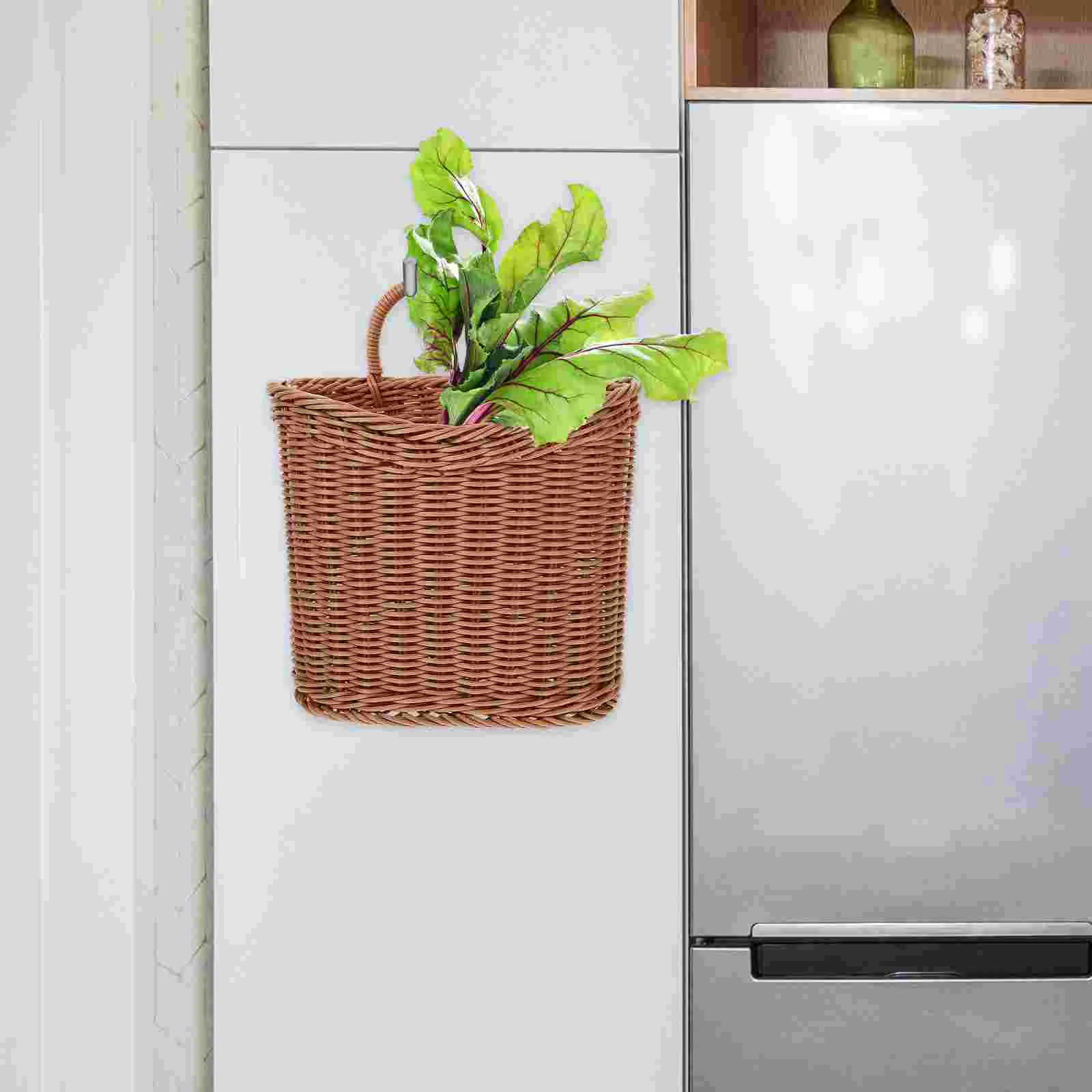 

Imitation Rattan Kitchen Ginger and Garlic Storage Basket Wall Hanging Portable Flower Vegetable Fruit Baskets Woven Pp Pot