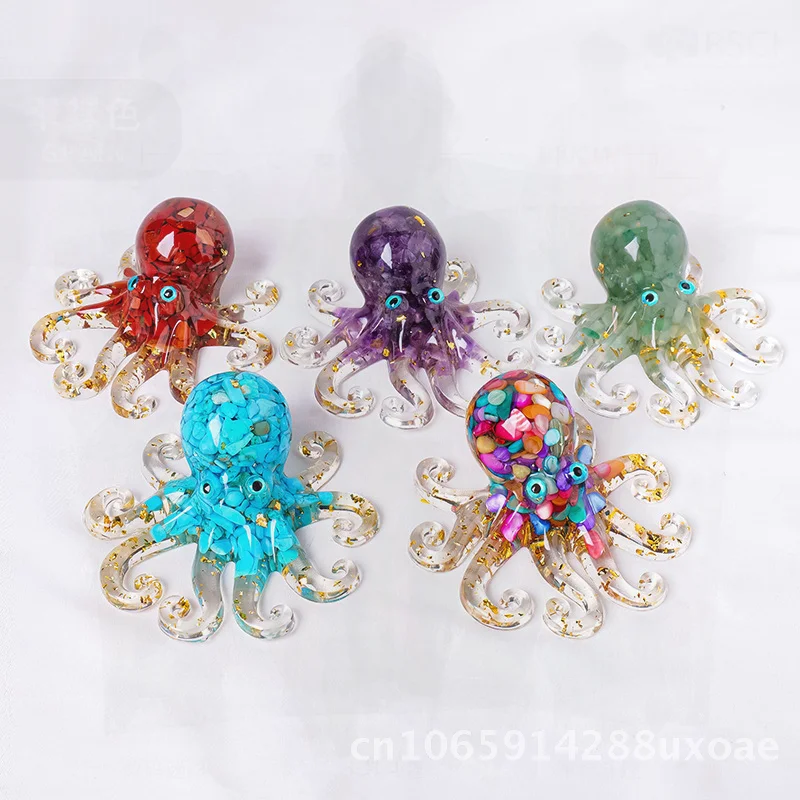 Natural Crystal Octopus Resin Craft Unique Gum Dropping Ornaments for Home Office Desktop Modern Minimalist Style Squid Decor