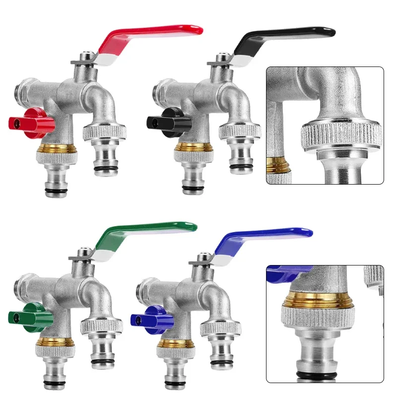 

Комплект медных кранов для садоводства, 1/2 дюйма, насадка для садовой воды, двойные выпускные отверстия для воды, принадлежности для полива и орошения сада