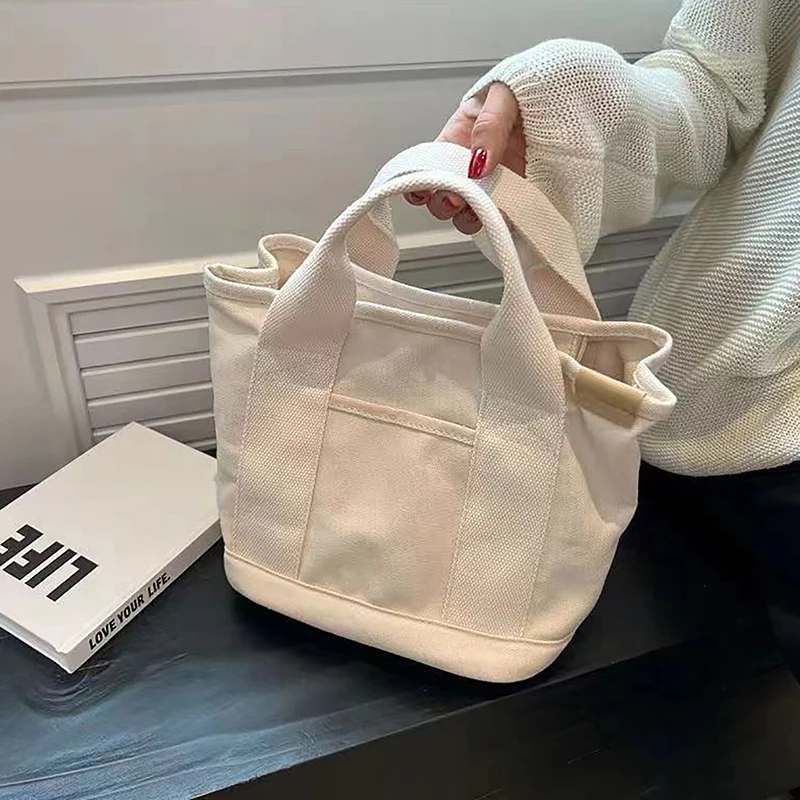 1 bolso de mano de lona con dibujos de conejo y zanahoria para mujer, bolso de mano portátil de gran capacidad con múltiples bolsillos para el almuerzo