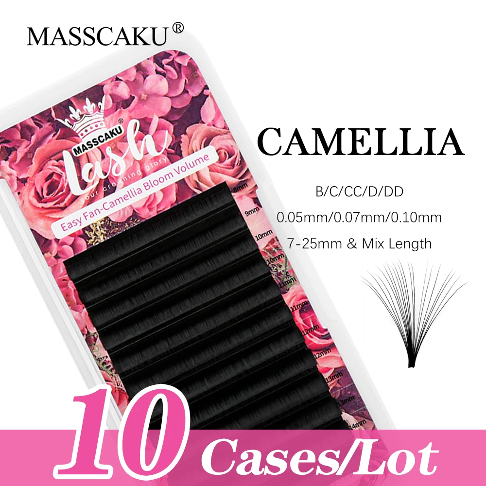 Hot Selling MASSCAKU 10cases/lot Easy Fanning Eyelashes C CC D DD Curl Faux Mink Individual Flowering Volume Lashes Extensions