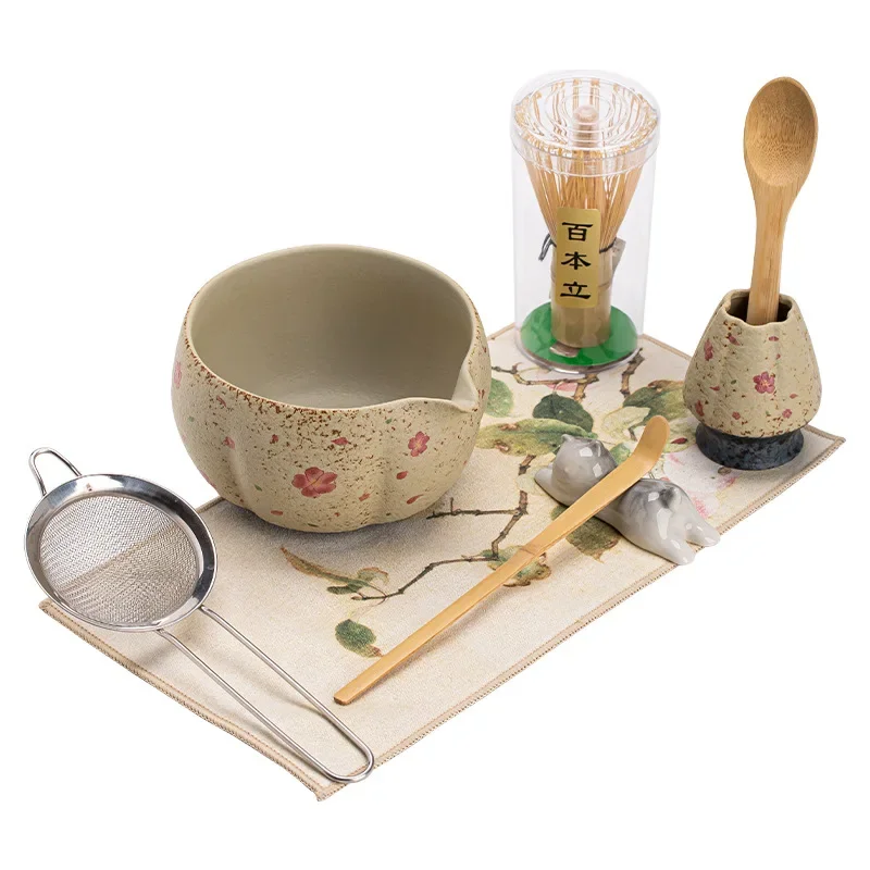 2-8PCS Japanese Flint red Matcha Making Set Bamboo Matcha Brush Exquisite Matcha Bowl Box with Whisk Sumptuous Tea Tools Gifts