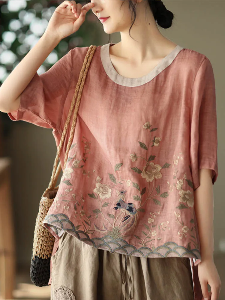 Max LuLu Summer 2022 Luxury Chinese Style Tops Women Clothes Classic Loose Casual Blouses Embroidery Vintage Linen Flower Shirts