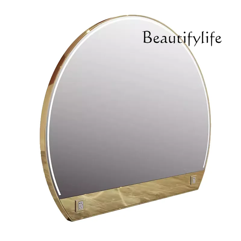 

Barber shop floor-to-ceiling large round mirror Stainless steel hairdressing shop single and double cutting mirror