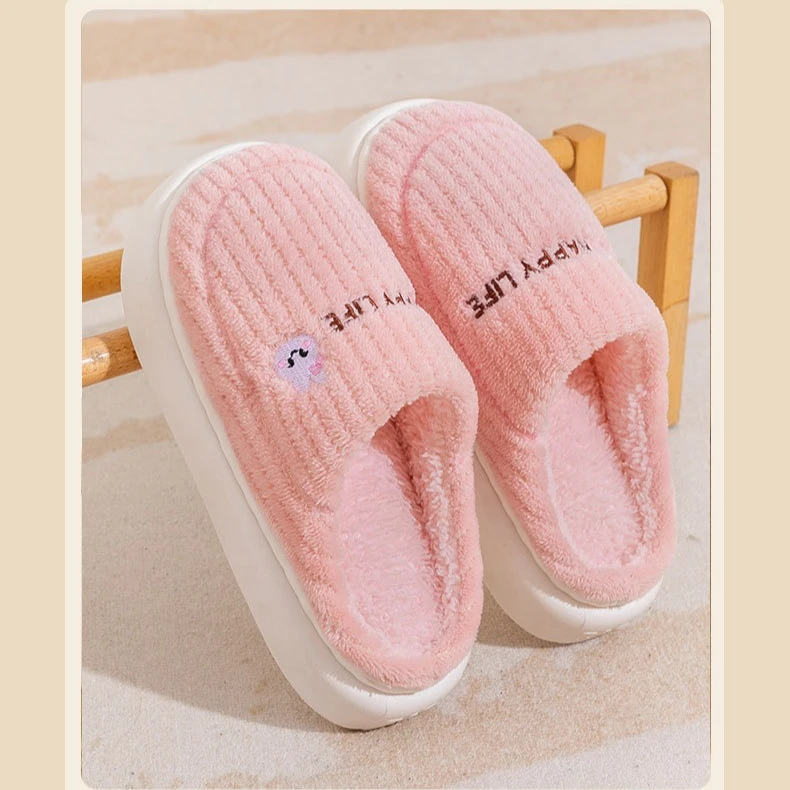 

velvet cotton slippers for autumn and winter at home, with thick soles for warmth and anti slip fur cotton shoes for home use