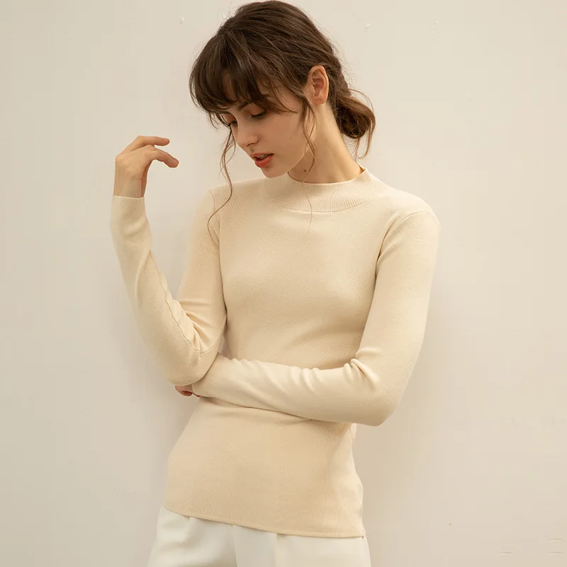 

Slim Fit Long Sve Mid Ne Тонкий вязаный свитер женский с высоким воротником из хлопка и шелка Осень-зима Faion Base Layer irt