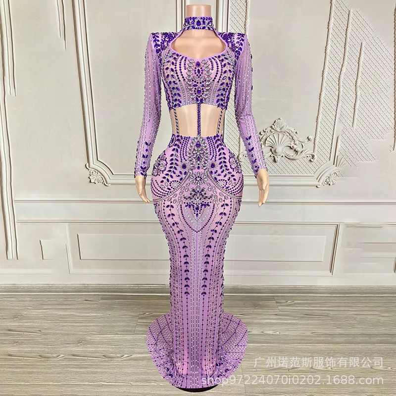 Elegancka fioletowa sukienka typu rybka, luksusowa, błyszcząca sukienka wieczorowa na urodziny, bankiet, dla prowadzącej, sukienki na luksusowe przyjęcia.