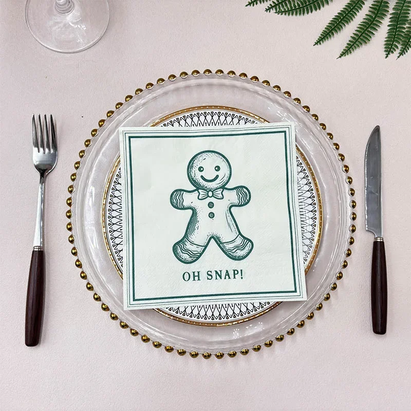 Lindo hombre de jengibre "Oh Snap!" servilletas 20 piezas, 33x33 cm manteles individuales de papel de fiesta de Navidad de 2 capas para decoración navideña