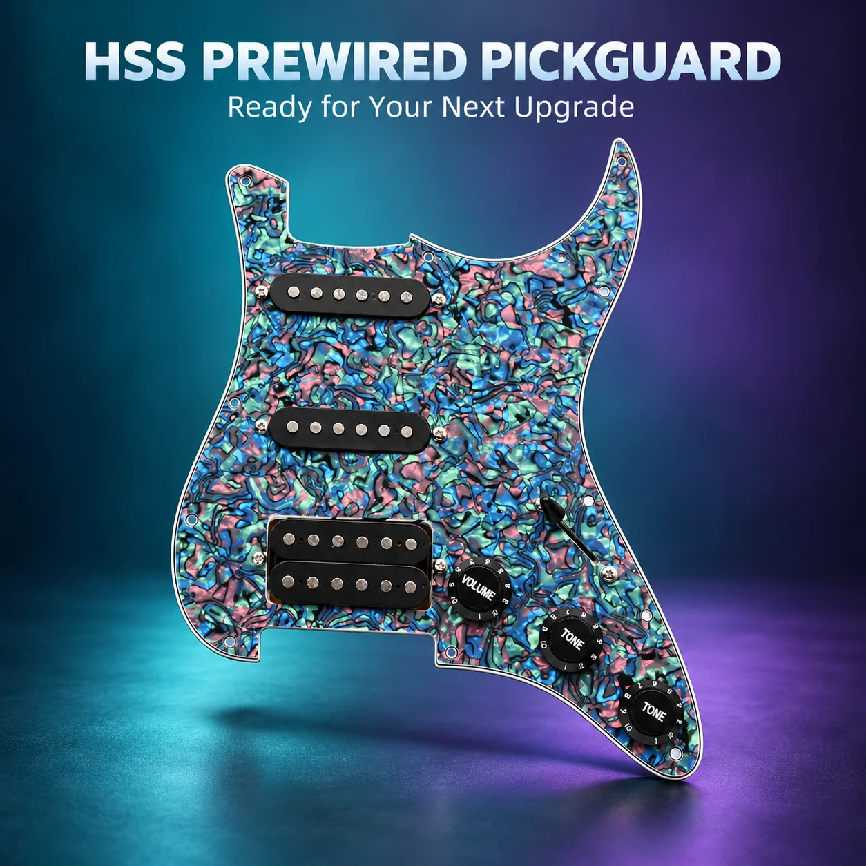 Multicolor Shell Pattern HSS Prewired Pickguard for ST/SQ Style Electric Guitar, 2 Single-Coil Pickups, Humbucker, 5-Way Switch