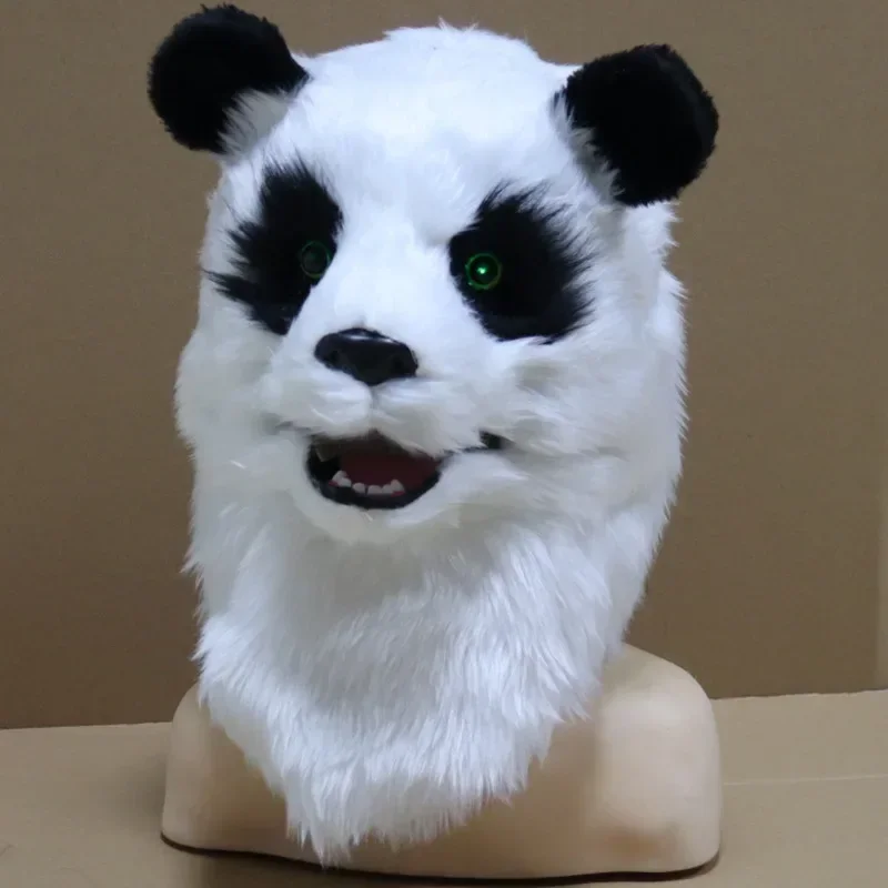 New Plush Glowing Panda Head Cover Halloween Animal Mask Cosplay Weird Prom Dress Up Prop Simulation Animal Headdress Panda Mask