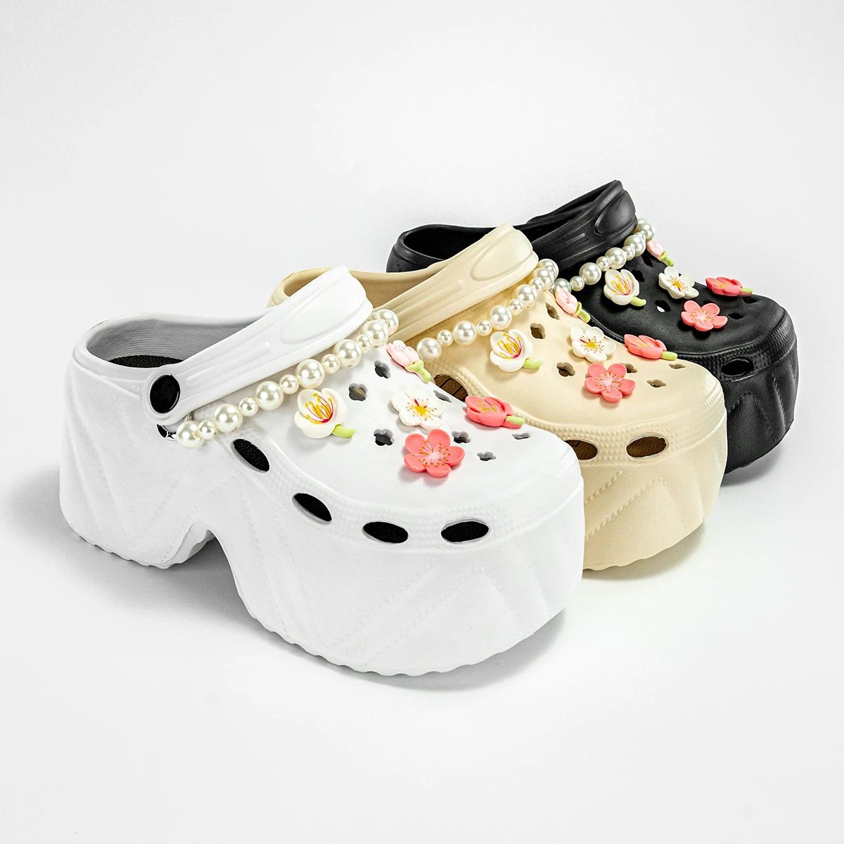 Summer New Style Pearl Chain Cherry Blossom Fashion Versatile Eva Clogs for Women, Outdoor Casual Slippers, Thick-Soled Non-Slip Height-Increasing Closed-Toe Sandals 8809 - view 5