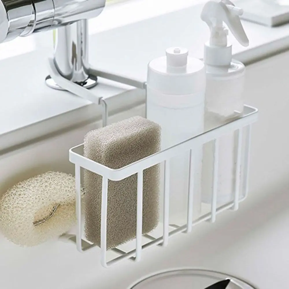 

Carbon Steel Sink Sponge Holder Draining Hanging Design Sink Faucet Shelf Space Saving Adjustable Sponge Storage Rack Kitchen