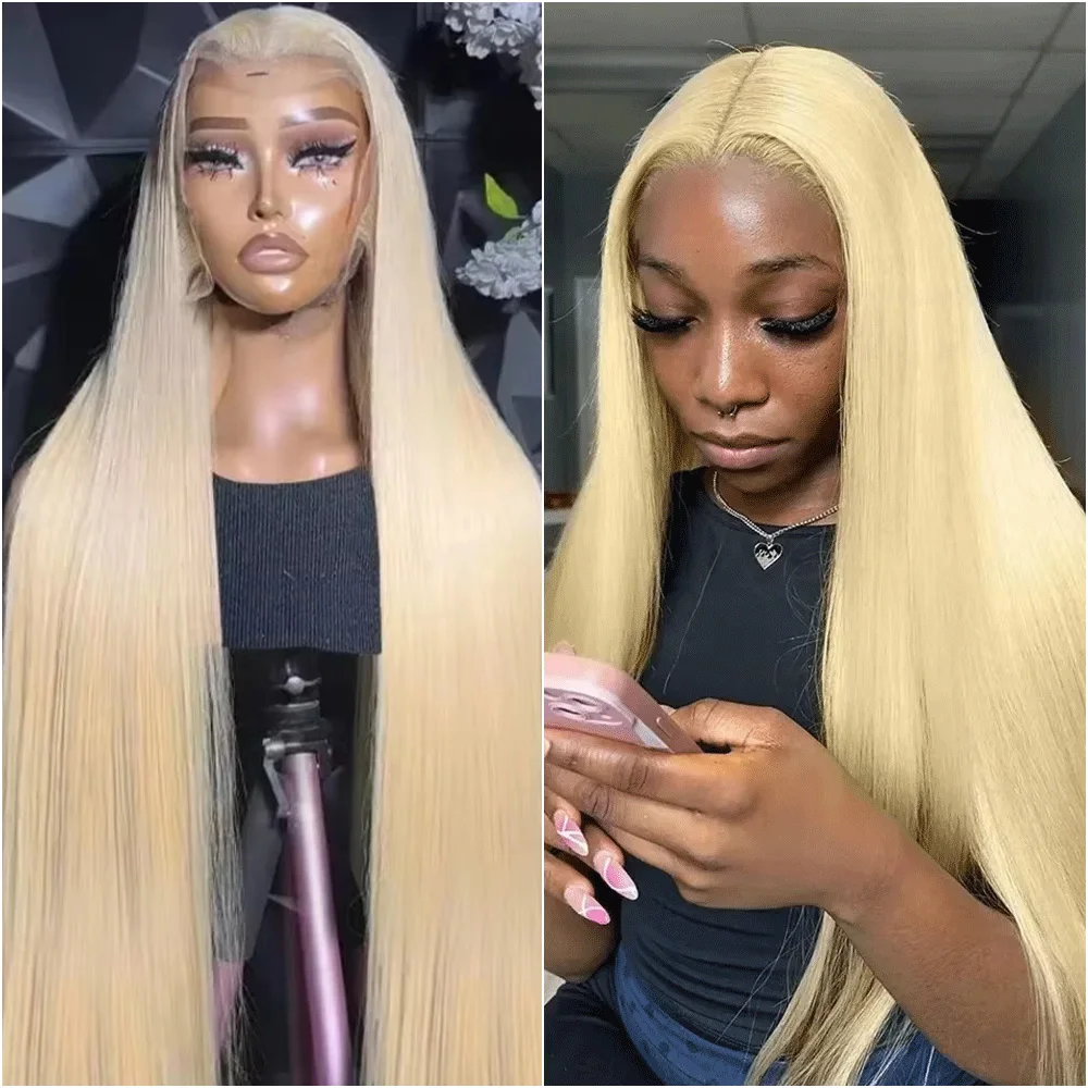 

13x6 HD Transparent Full Frontal Lace 613 Blonde Colored Straight Human Hair Wig 200% Density Lace Front Wigs For Women 40 Inch