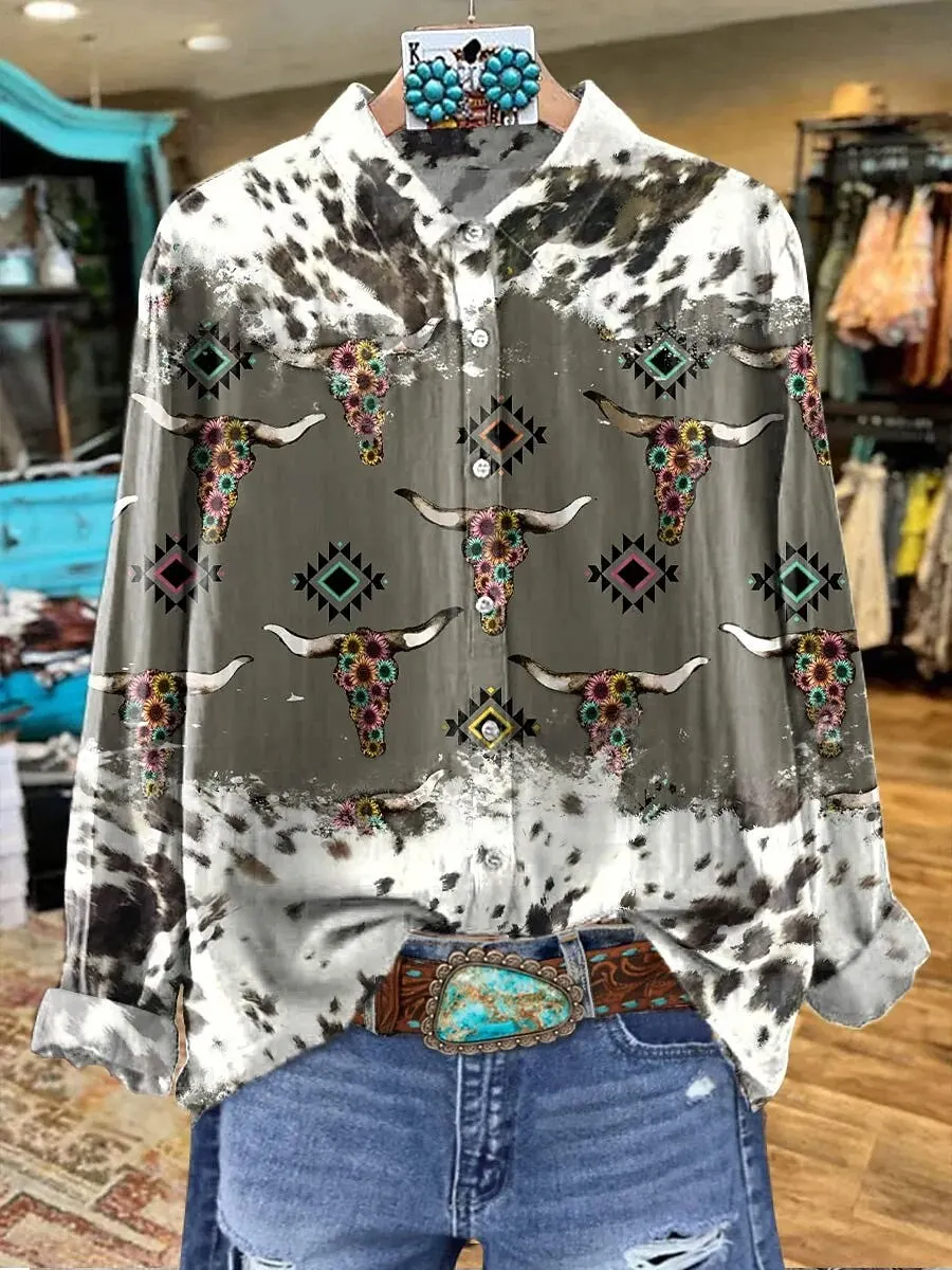 Women's Floral Graphics Western Elegant Bohemia Printed Long Sleeve Shirt Casual Regular Tops Button Down Shirts Vintage Shirt