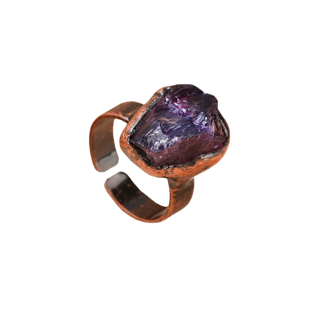 YEEVAA Vintage Amethyst Stone Ring Healing Crystal Stone Adjustable Open Wide Gemstone Ring Jewelry Gift