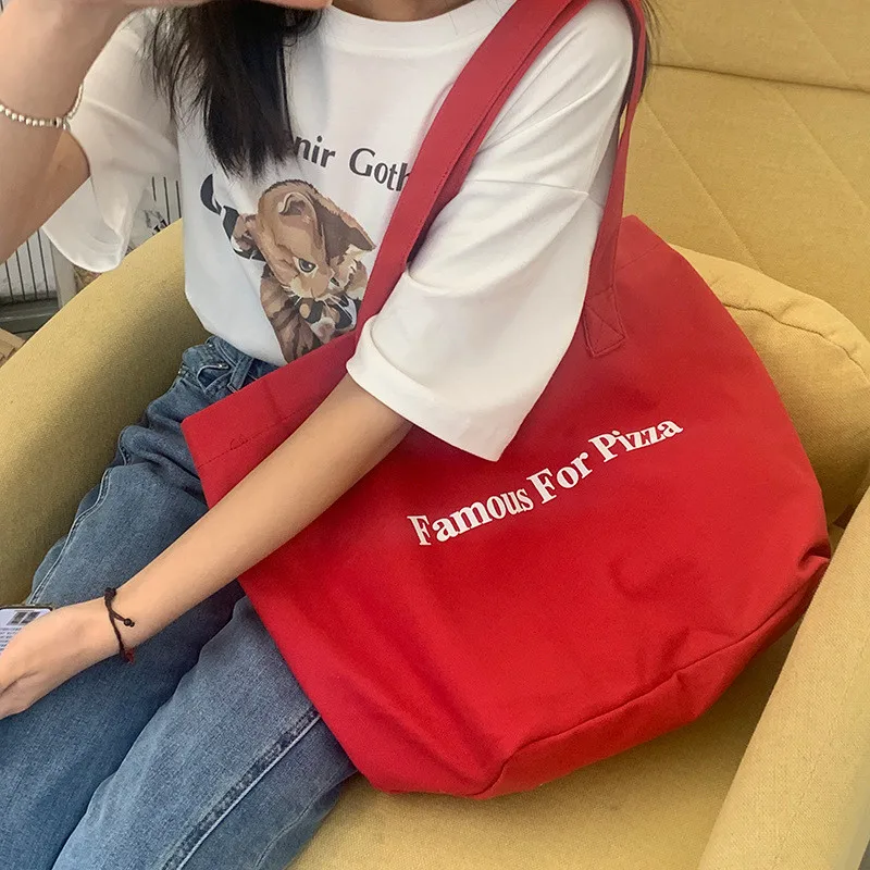 

Red Canvas Tote Bag Large Capaci Single oulder Handbag Commuter Bag Simple Cloth Bag for Class Sli op Bag