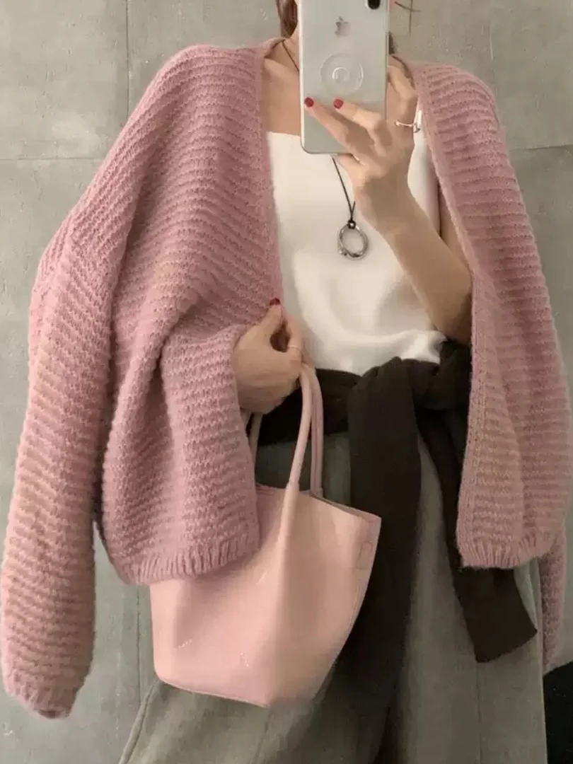 

Loose Batwing Sve Knitted Open Cardigan Women's Sle Casual Bubble Sve Sweater Korean Version Autumn Loose Fit ort Top