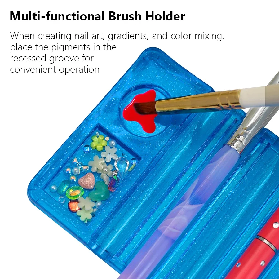 Acrylic Multi-purpose Nail Art Pen Holder, 5-Compartment Brush Stand with Color Palette, Organize and Display Tool