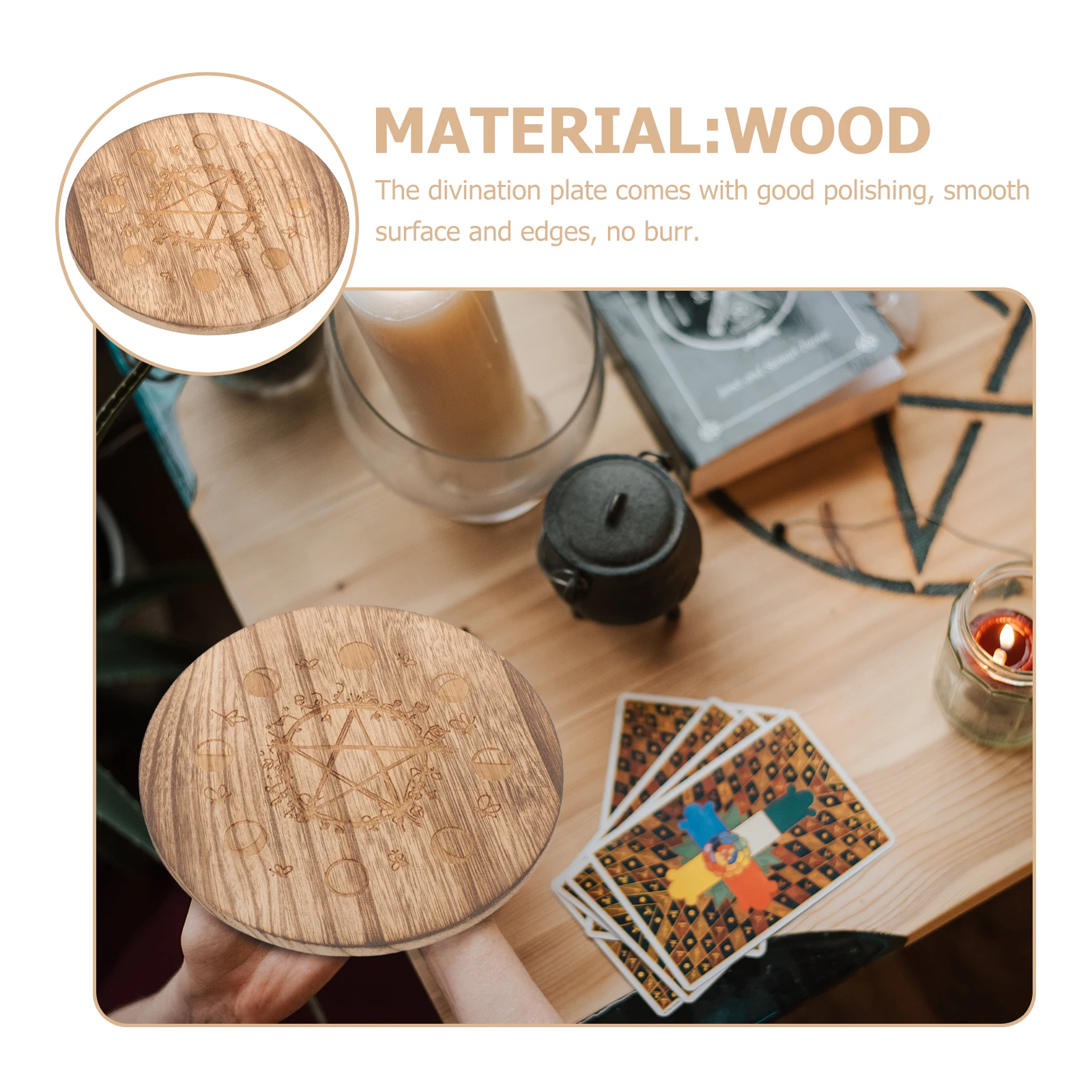 

Wooden Carved Pattern Divination Plate Smooth Surface Desktop Divination Board Meditation Accessory