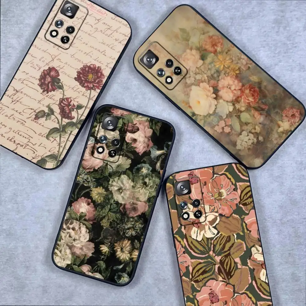 

Vintage Flowers Patterns Phone Case For Samsung S 25,24,23,22,30,21,10,9,Ultra,Plus,Lite,FE,4,5G Black Soft Case