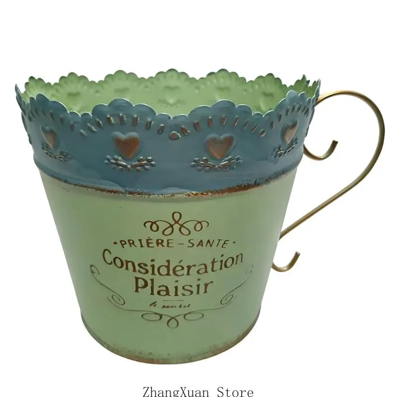 Französischer Spitzen-Blumenbehälter, Mehrzweck-Desktop-Behälter, schöner becherförmiger Pflanzgefäß aus Eisen mit eleganter – Detail 4