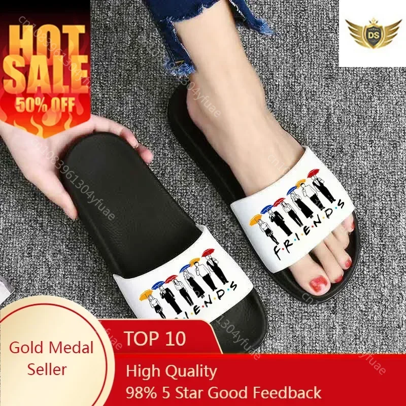 Women Slippers Friends Printing Cartoon Home Slippers Thick Sole Sandals Women Shoes Ladies Flip Flops Indoor Flat Ladie Slides