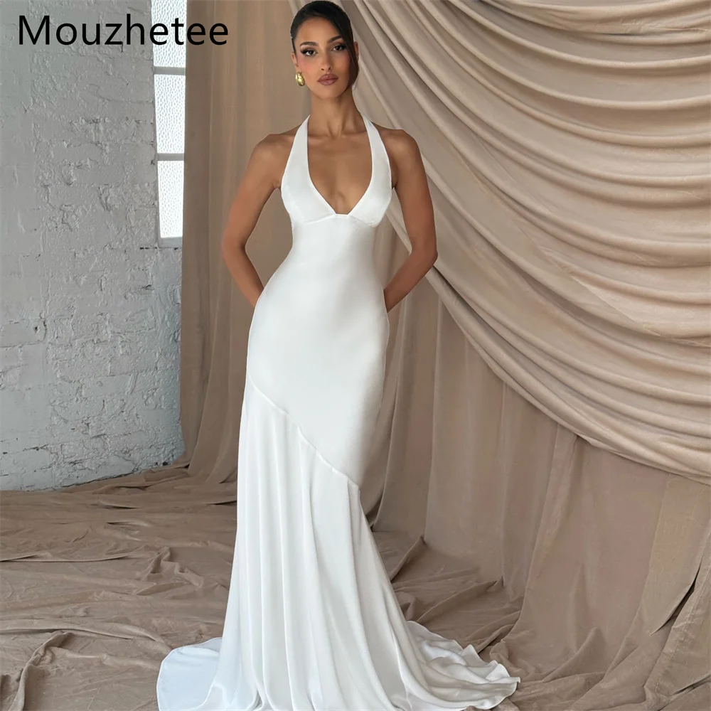

Mouzhetee Mermaid V-Neck Elegant Pleat Wedding Dresses Simple Sleeveless Brides Gown Custom Made 2025