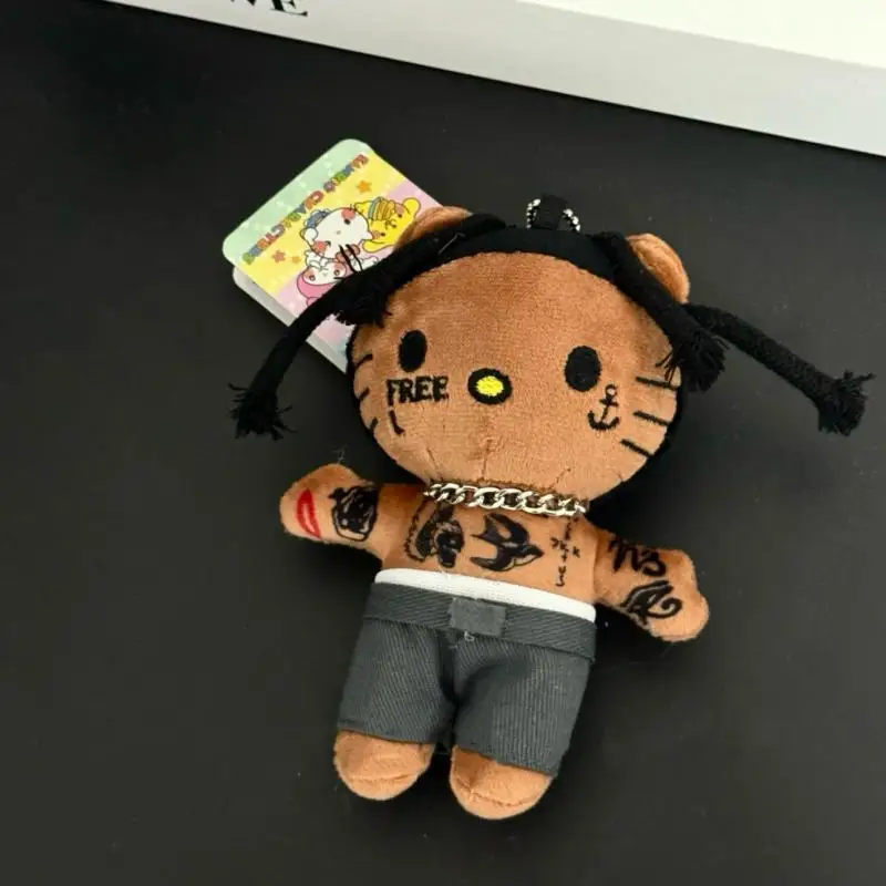 Kawaii Sanrio Hello Kitty Plush Keychain Cartoon Black Skin Singer Kt Plush Pendant Stuffed Toys Bag Zipper Decoration Girl Gift