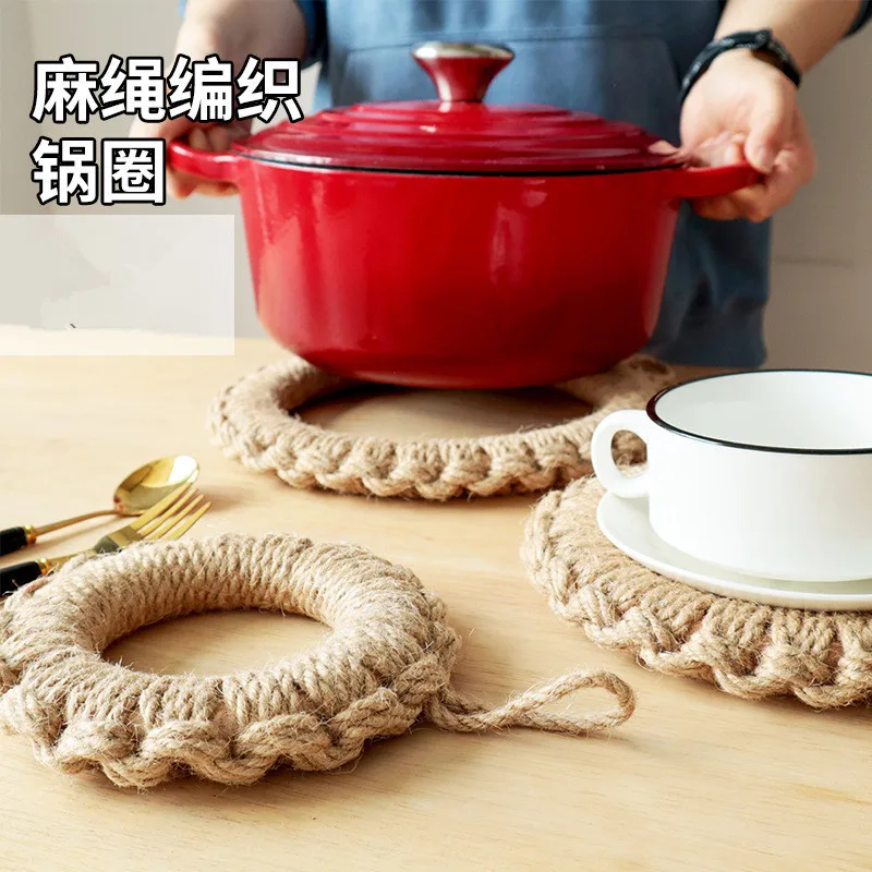 

Linen Round Looped Hemp Rope Braided Pot Holder Protective Placemat Appearance Woven Pot Holder For Kitchen