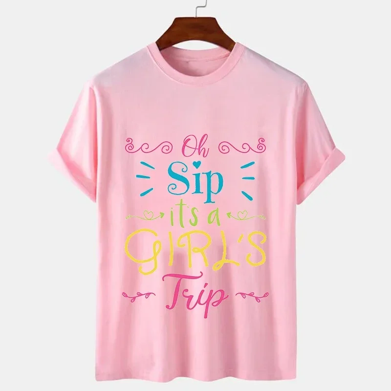 T Shirt para as Mulheres Tees Verão Roupas de Manga Curta Gráfico T Shirt Vestuário Oh Ship Its A Girls Trip Print Feminino Tops Camisetas