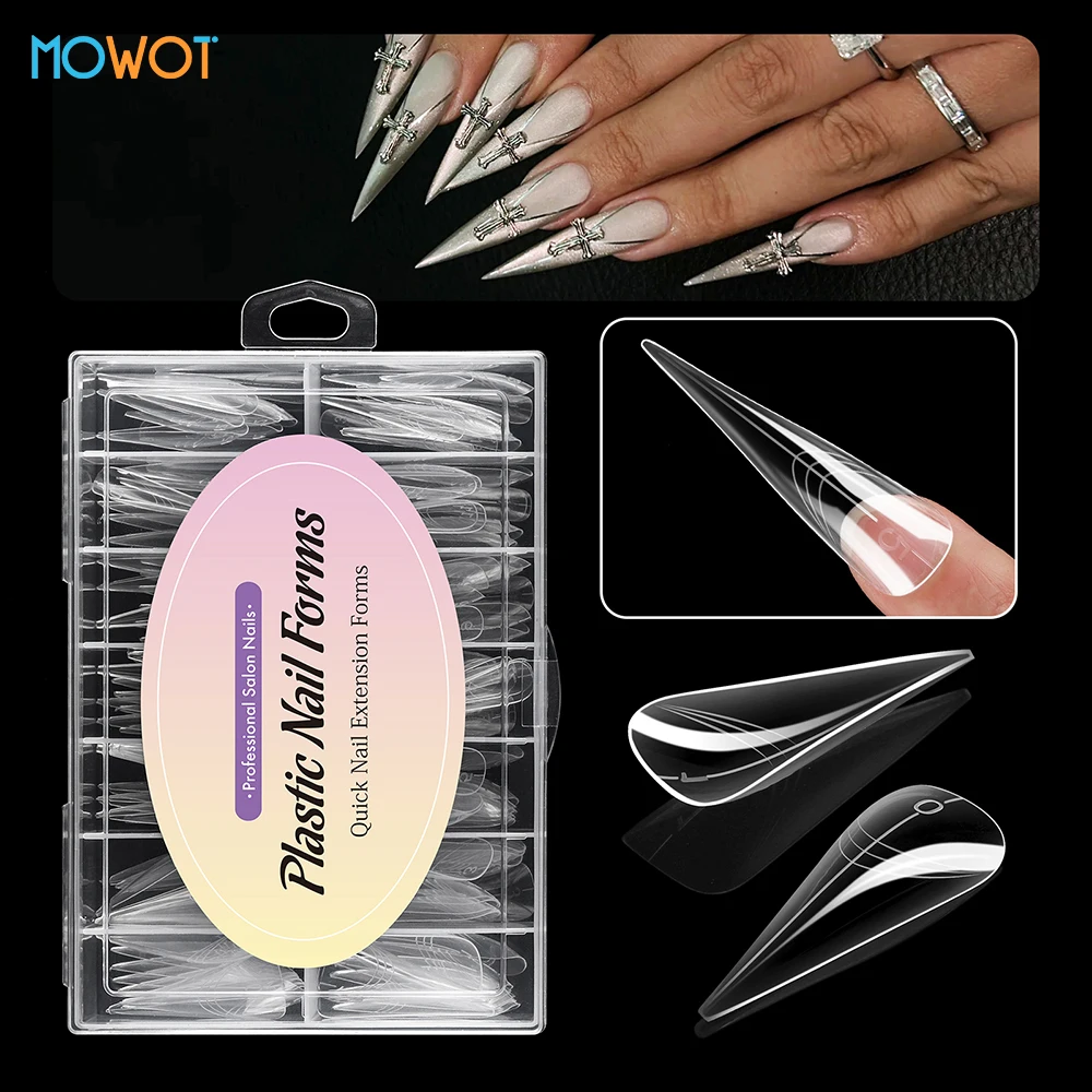 MOWOT جديد 140 قطعة قالب أظافر مزدوج الشكل لجل أظافر بولي واضح غطاء كامل بناء سريع قالب جل أكريليك تمديد علوي أشكال أظافر